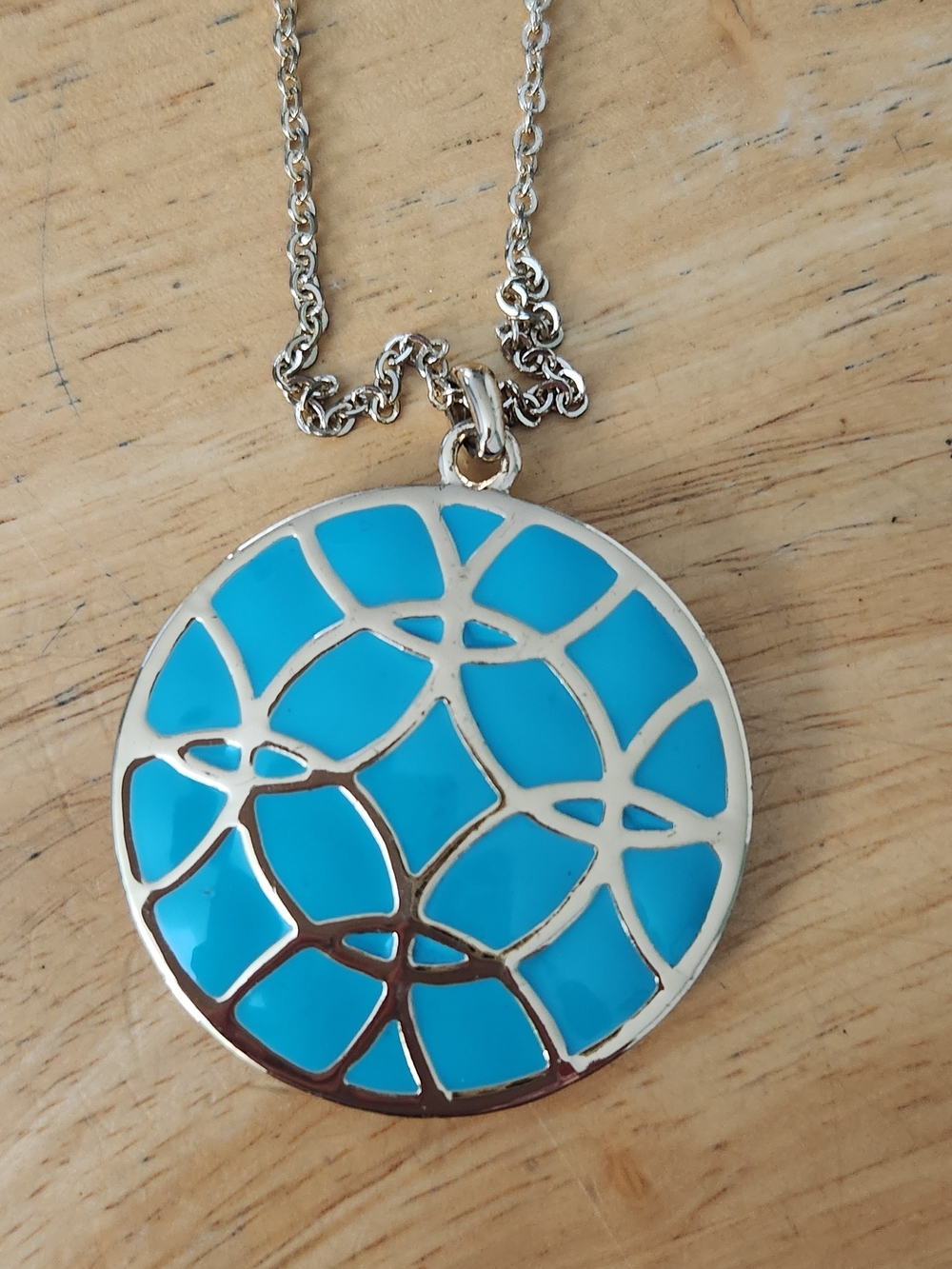 Turquoise Blue Floral Enamel Pendant Necklace